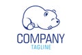 Blue Color Line Art Cartoon Baby Polar Bear Logo Design Royalty Free Stock Photo