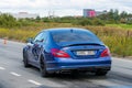 Klaipeda, Lithuania - september 04 2021: Blue color Mercedes Benz cls AMG  is getting ready to start the drag race. Royalty Free Stock Photo