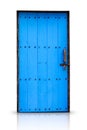 Blue color old wooden door vintage isolated