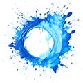 round blue paint splatter generated with AI. dripping droplets. Royalty Free Stock Photo