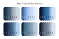 Blue color palette. Modern blue shades color swatches for web design, minimal blue tones with hex codes. Vector set Royalty Free Stock Photo