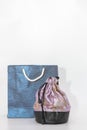 Blue color paper carry bag and a silk cloth pouch