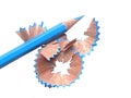 Blue color pencil and shavings Royalty Free Stock Photo