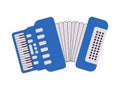 blue color piano accordion ancient musical instrument equipment play sound audio melody harmonica