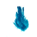 Blue color powder explosion cloud on white background.Blue dust particles splash Royalty Free Stock Photo