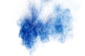 Blue color powder explosion on white background Royalty Free Stock Photo