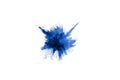 Blue color powder explosion on white background.