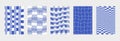 Blue color retro checkered pattern. Abstract poster background vector set. Minimalist color cover template. Design for social