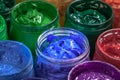 blue color of screen printing ink for print on tee shirts and fabric.