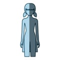 Blue color shading silhouette faceless front view girl naked body with pigtails hairstyle