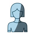 Blue color shading silhouette faceless half body woman with short hair