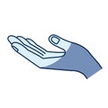 Blue color silhouette shading of opened hand of symbol of receiving