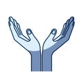 Blue color silhouette shading of opened hands of symbol of receiving