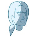 Blue color silhouette shading of woman face with ponytail hairstyle