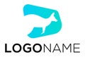 Blue Color Simple Shape Negative Animal Kangaroo Logo Design