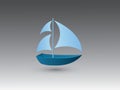 A blue color simple small sail boat for traveling and fishing on black background