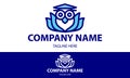 Blue Color Smart Owl Bird with Open Book Logo Design Royalty Free Stock Photo