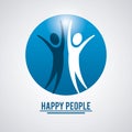 Blue color teamwork happy people with pair pictograms inside