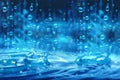 Blue color tone of close up rain water drop falling to the floor Royalty Free Stock Photo