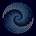 Blue color triangles in circle spiral as background or icon, logo, tattoo. Mosaic Yin and yang symbol