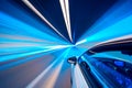 Blue color tunnel car driving motion blur Royalty Free Stock Photo