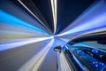 Blue color tunnel car driving motion blur Royalty Free Stock Photo