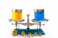 Blue color and yellow color of plastisol ink on Weight Scale Royalty Free Stock Photo