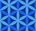 Blue colored geometric pattern with simetric flowers