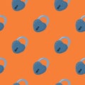 Blue colored lock door silhouettes seamless pattern. Orange background. Victorian contrast vintage print Royalty Free Stock Photo