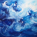 Indigo Baroque Seascape Abstract Water Painting In Blue And White