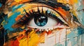 Colorful Eye Painting On Canvas: Epic Portraiture With Abstract Brushstrokes Royalty Free Stock Photo