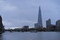 Blue colorful and calm autumn morning with river Thames and The Shard in London Royalty Free Stock Photo