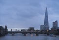 Blue colorful and calm autumn morning with river Thames and The Shard in London