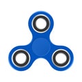 Blue colorful fidget spinner with silver bearings on a white background. Modern children`s hand spinning toy