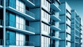 Blue colorized construction background picture modern apartment building balconies abstract residential house balcony architecture Royalty Free Stock Photo