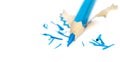 Blue colour pencil with colour shaving and blue dust on white Royalty Free Stock Photo