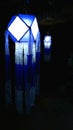 Blue colour two vesak lantern in black background