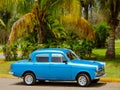 Blue coloured oldtimer parked on the street, Cuba Royalty Free Stock Photo