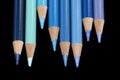 8 Blue Coloured Pencils - Black Background Royalty Free Stock Photo