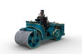 3D rendering of a blue coloured vintage steam roller isolated on a white background
