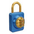 Blue combination padlock with gold dial Royalty Free Stock Photo