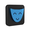 Blue Comedy theatrical mask icon isolated on transparent background. Black square button. Royalty Free Stock Photo