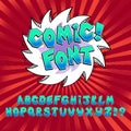 Blue comic book alphabet. Bright comic font set in pop art retro style. Vector illustration eps10 Royalty Free Stock Photo