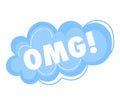 Blue comic-style OMG text in cloud bubble. Social media exclamation, surprise emotion. Vector illustration.