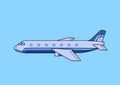 Blue commercial airliner, aircraft, airplane. Flat vector illustration. Isolated on blue background.