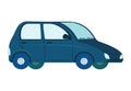 Blue compact car cartoon style isolated. Simple kids toy vehicle illustration. Personal transportation and city life