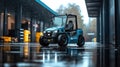 Blue, compact forklift in a wet warehouse Royalty Free Stock Photo