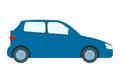 Blue compact hatchback car side view. Modern urban vehicle design. Automobile transportation and city life vector