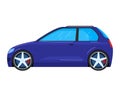 Blue compact hatchback car side view. Modern vehicle design and urban transportation vector illustration