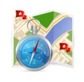 Blue Compass and map. Vector Illustration.